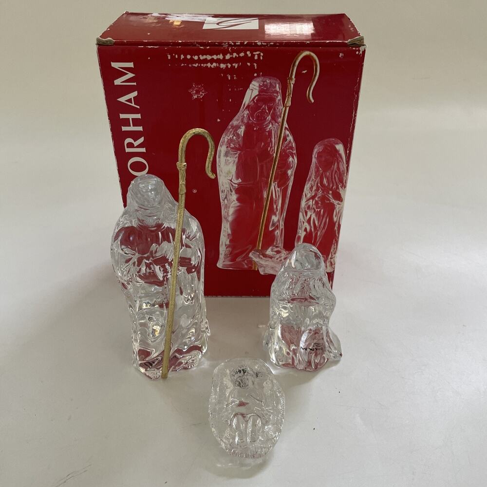 Gorham Crystal Nativity Holy Family 3 Piece Figurineβ Set with Original Box